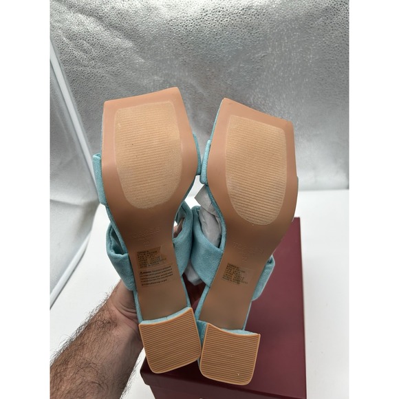 New Torgeis Flamingo Faux Suede Double Knotted Block Heeled Sandals Teal Size 10 - Picture 6 of 8